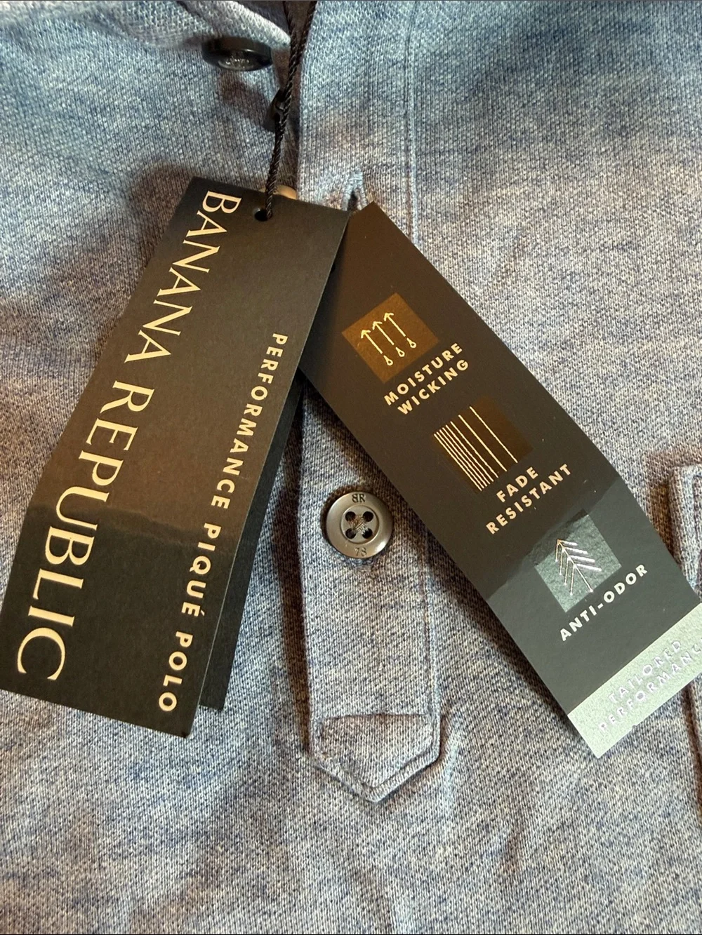 NWT Banana Republic Men's Heathered Blue Short-Sleeve Polo with Pocket